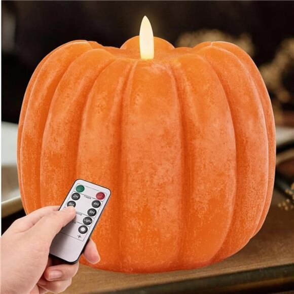 Fall Decorations‎ for Home - Fall Decor - Flickering Flameless Wax Pumpkin LED - Picture 1 of 7